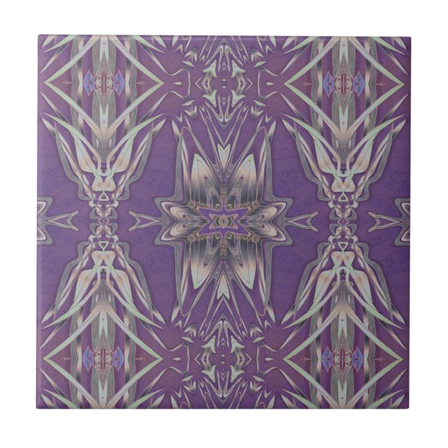 Deep Purple Art Nouveau Deco Kaleidoscopic Fractal Tile (Front)