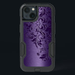 Deep Purple Background & Girly Floral Lace<br><div class="desc">Elegant deep purple metallic texture background with darker purple floral swirly lace accent.</div>