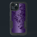 Deep Purple Background & Girly Floral Lace<br><div class="desc">Elegant deep purple metallic texture background with darker purple floral swirly lace accent.</div>