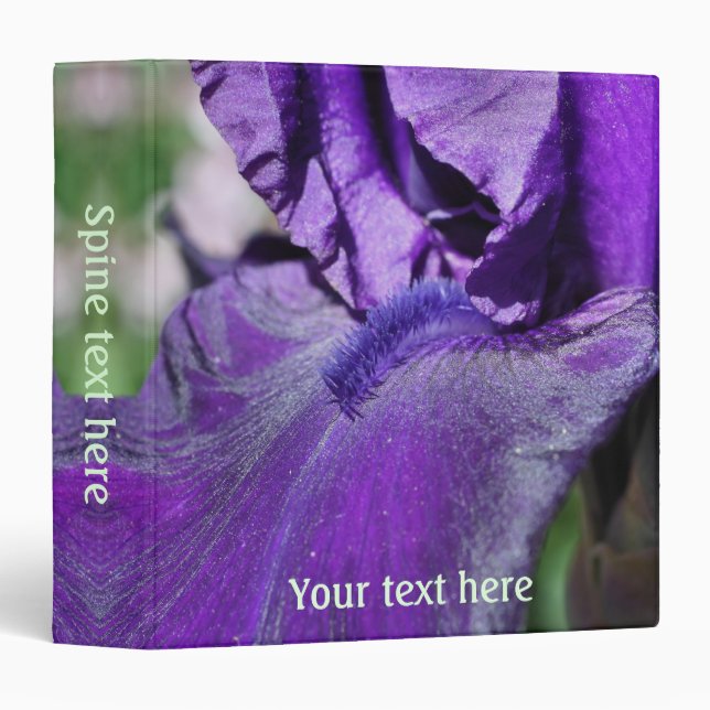 Deep Purple Bearded Iris Flower Petal Personalized Binder (Front/Spine)