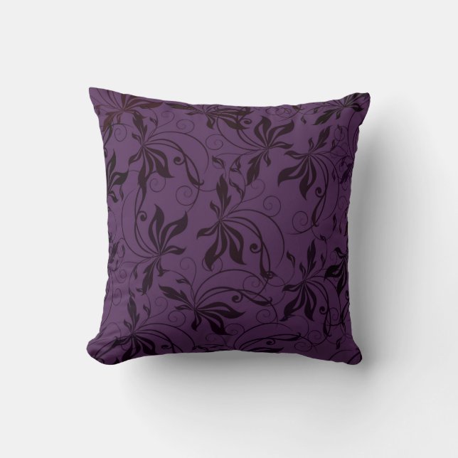 Deep Purple Black Swirl Throw Pillow (Front)