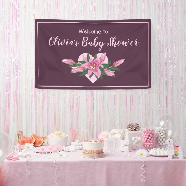 Deep Purple Blooming Lilies Baby Shower Invitation Banner (Party)