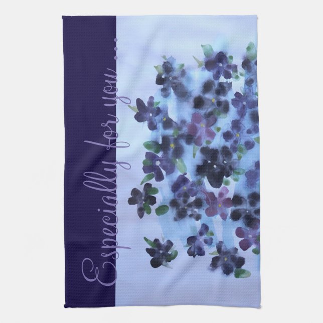 Deep Purple Blue Flowers Kitchen Towel (Vertical)