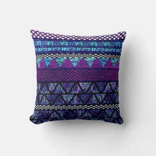 Deep Purple Boho Tribal Stripes Pattern Throw Pillow
