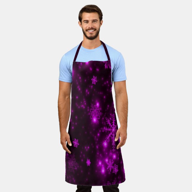 Deep Purple Bright Snowflakes Holidays Large Apron (Worn)