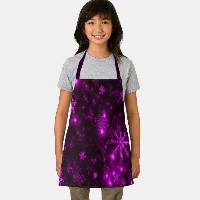 Deep Purple Bright Snowflakes Holidays Small Apron (Insitu)