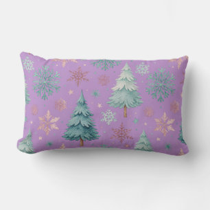 Deep Purple Christmas Tree & Snowflake Throw Pillo Lumbar Pillow