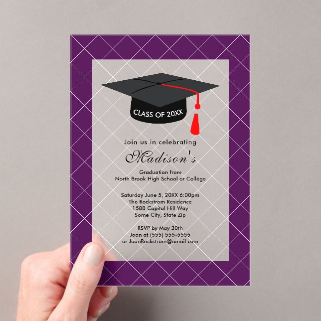 Deep Purple Class of 20XX Graduation Party Acrylic Invitations (Insitu (Handheld))