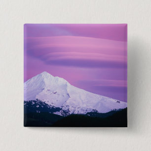 Deep purple clouds surround Mount Hood, in 2 Inch Square Button