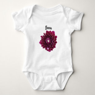 Deep Purple Dahlia Flower Personalized Baby Bodysuit