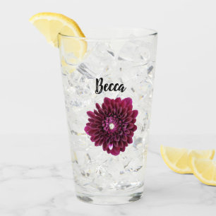 Deep Purple Dahlia Flower Personalized Glass
