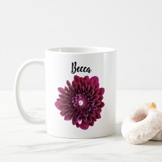 Deep Purple Dahlia Flower Personalized Mug (With Donut)