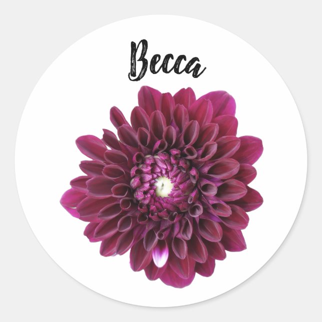 Deep Purple Dahlia Flower Personalized Sticker (Front)