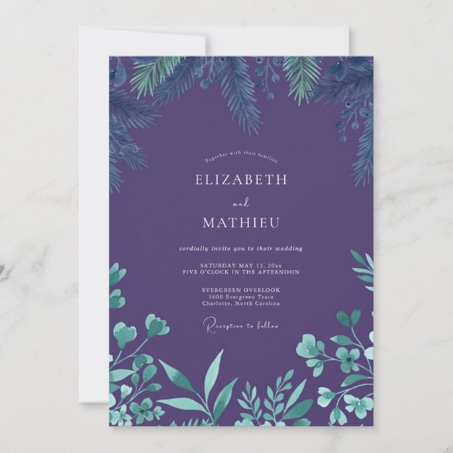 Deep Purple Eucalyptus Wedding Invitation (Front)