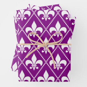 Deep Purple Fleur de Lis Wrapping Paper Sheet