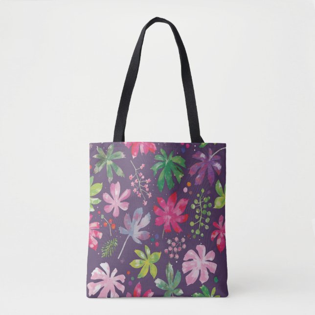 Deep Purple Floral Burst Pattern Tote Bag (Front)