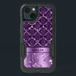 Deep Purple Floral Damask Metallic Texture<br><div class="desc">Elegant purple and black floral lace damasks pattern with metallic texture accent. Customizable monogram.</div>