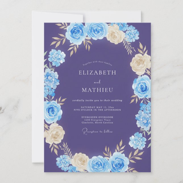 Deep Purple Floral Romance Wedding Invitation (Front)