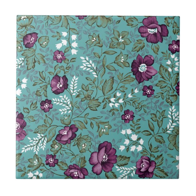 Deep Purple Floral Tile (Front)