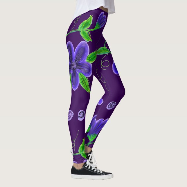 Deep Purple Flowered Leggings (Right)