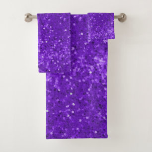 Deep Purple Glam Faux Glitter Pattern Bath Towel Set
