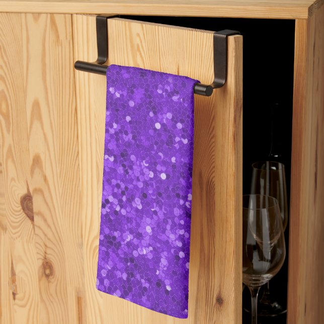 Deep Purple Glam Faux Glitter Pattern Kitchen Towel (Thirds Fold)