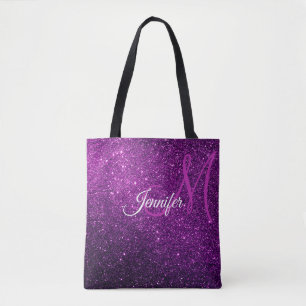Deep Purple Glitter & Sparkles Monogrammed  Tote Bag