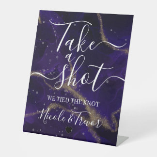 Deep Purple Gold Calligraphy Take a Shot Pedestal Sign