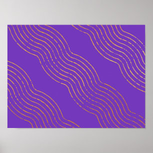 Deep Purple Gold coloured abstract lines pattern Poster