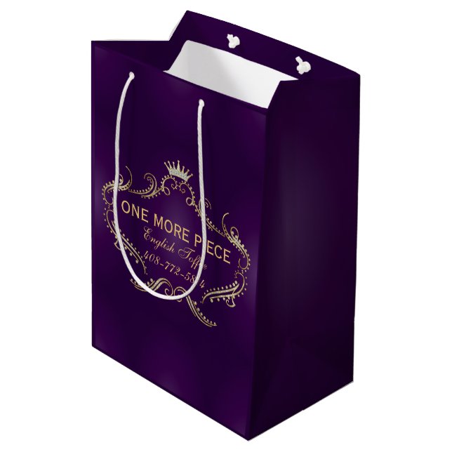 Deep Purple & Gold Crown Frame Medium Gift Bag (Back Angled)