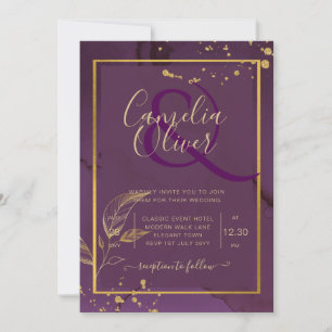 DEEP PURPLE GOLD LEAVES Wedding Invite