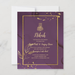 DEEP PURPLE GOLD LEAVES Wedding Invite