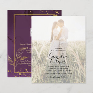 DEEP PURPLE GOLD LEAVES Wedding Invite