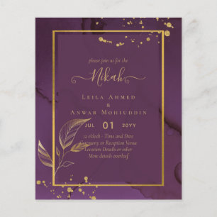 DEEP PURPLE GOLD LEAVES Wedding Invite Flyer
