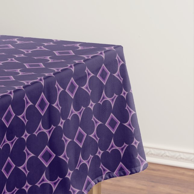 Deep Purple Hearts Tile Pattern Tablecloth (In Situ)