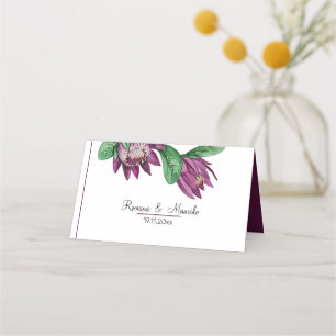 Deep Purple King Protea Watercolor Art Place Card