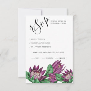 Deep Purple King Protea Watercolor Art RSVP Card