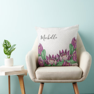 Deep Purple King Protea Watercolor Art Throw Pillow