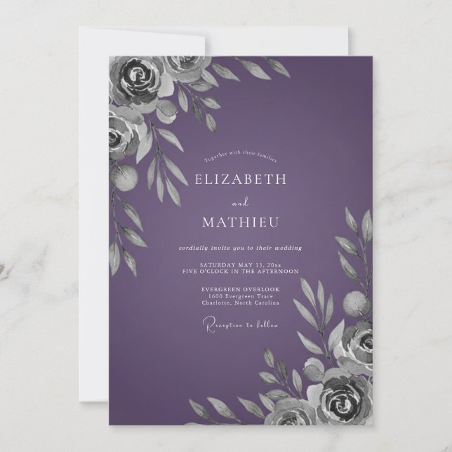 Deep Purple Leafy Wedding Invitation (Front)