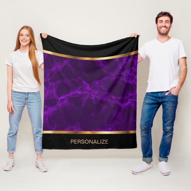 Deep Purple Marble and Gold Fleece Blanket (In Situ)