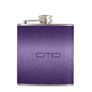 Deep Purple Metallic Brushed Aluminum Look Hip Flask
