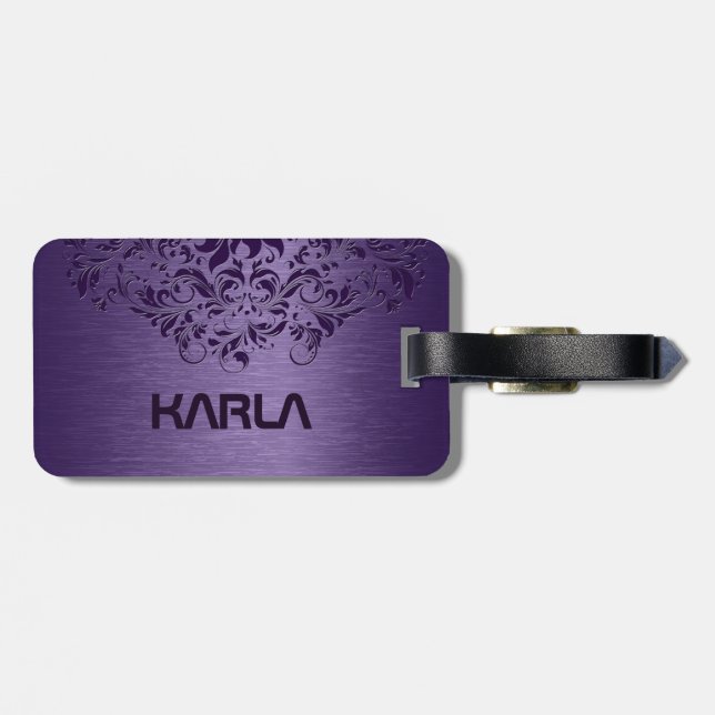 Deep Purple Metallic & Purple Lace Luggage Tag (Back Horizontal)
