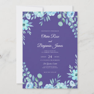 Deep Purple Mint Foliage Eucalyptus Wedding Invitation