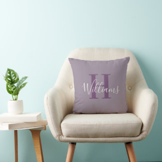 Deep Purple Monogram Name Script Typography Throw Pillow