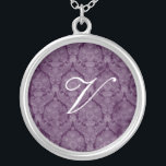 Deep Purple Monogram Sterling Silver Necklace<br><div class="desc">Beautiful  Lace Sterling Silver Necklace - background colour can be changed.  Great as a wedding favour,  wedding gift,  birthday gift or holiday gift.</div>