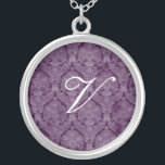 Deep Purple Monogram Sterling Silver Necklace<br><div class="desc">Beautiful  Lace Sterling Silver Necklace - background colour can be changed.  Great as a wedding favour,  wedding gift,  birthday gift or holiday gift.</div>