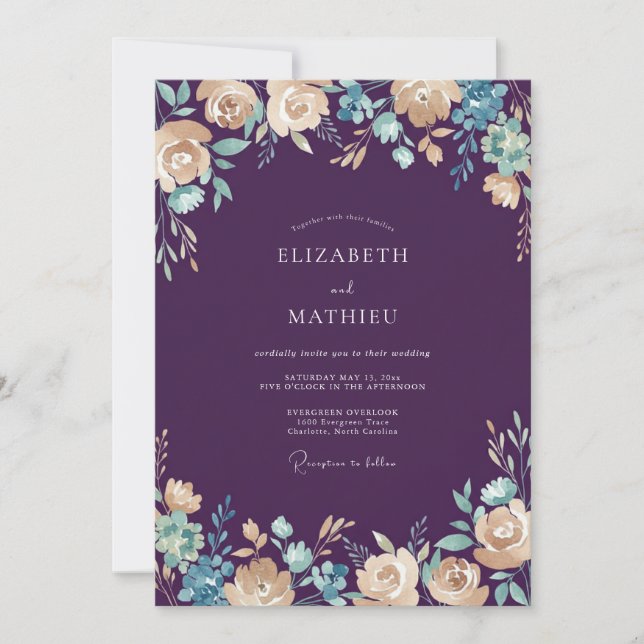 Deep Purple Moody Evening Wedding Invitation (Front)