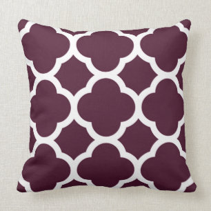 Deep Purple Moroccan lattice Large Quatrefoil Throw Pillow
