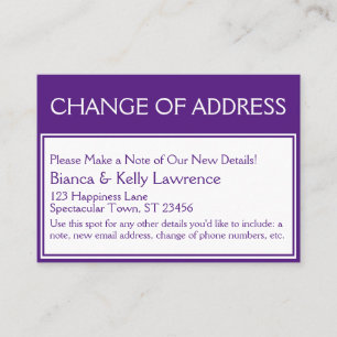 Deep Purple on White Change of Address Card