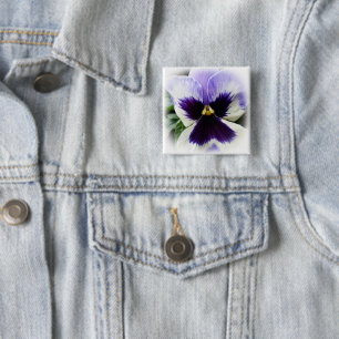 deep purple on white pansy 2 inch square button